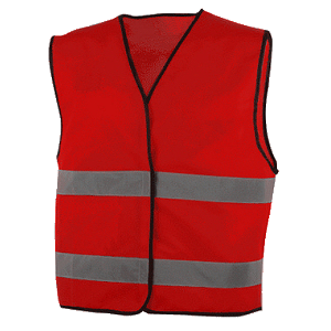 Colete de grande visibilidade, de material combinado, cor vermelho.