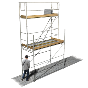 Estrutura de protecção de passagem pedonal sob andaime de fachada sem viseira