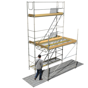 Estrutura de protecção de passagem pedonal junto a andaime de fachada Estrutura de protecção de passagem pedonal junto a andaime de fachada
